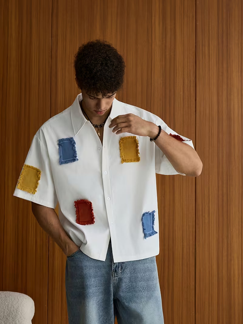 Patchwork Lapel Relaxed Fit Shirt
