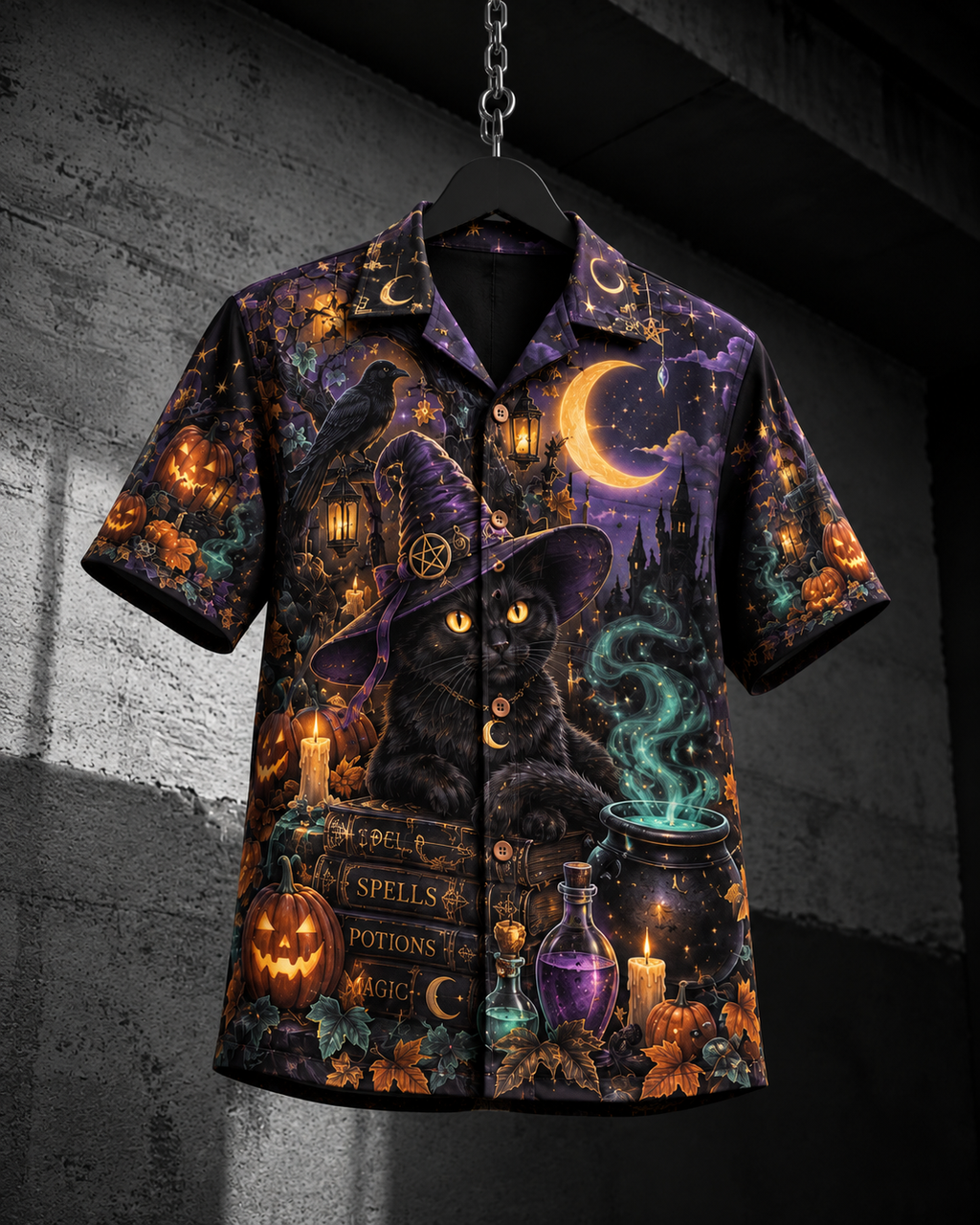 Witching Cat – Halloween Button-Up Shirt