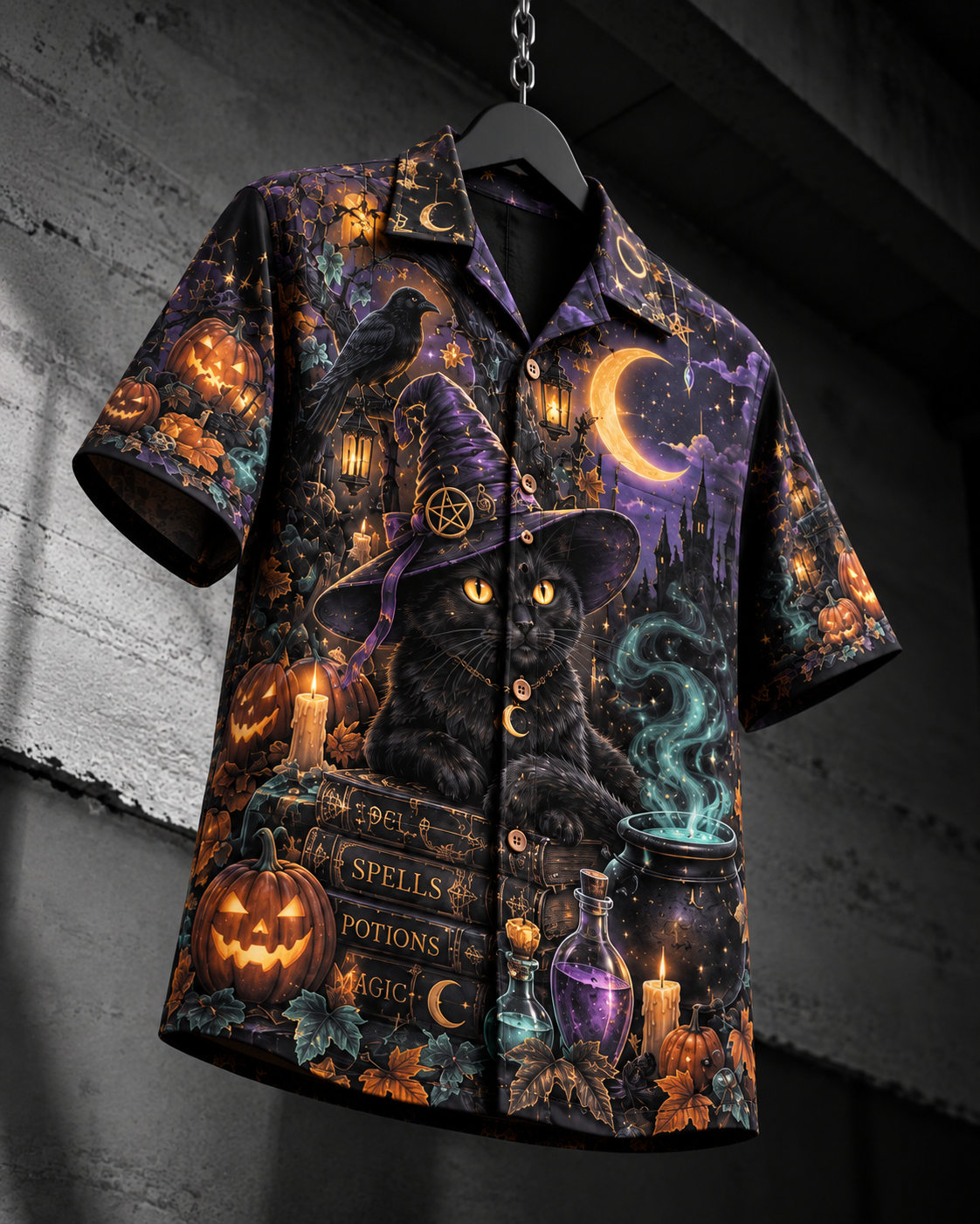 Witching Cat – Halloween Button-Up Shirt