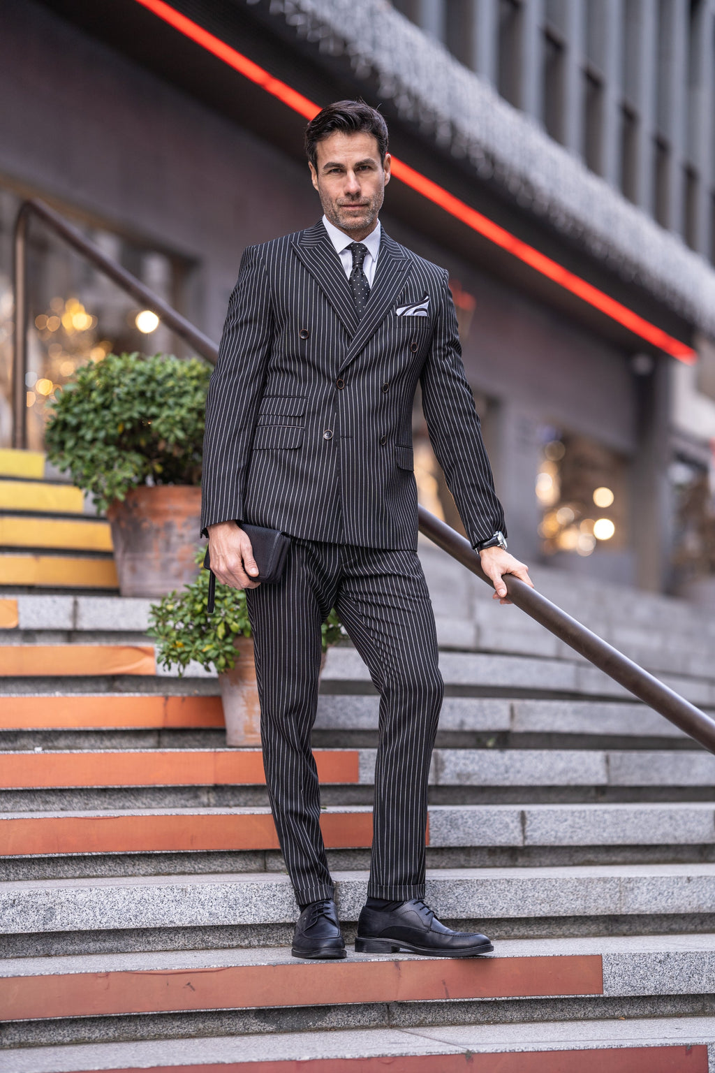 Black Striped Double Breasted Suit 2-Piece