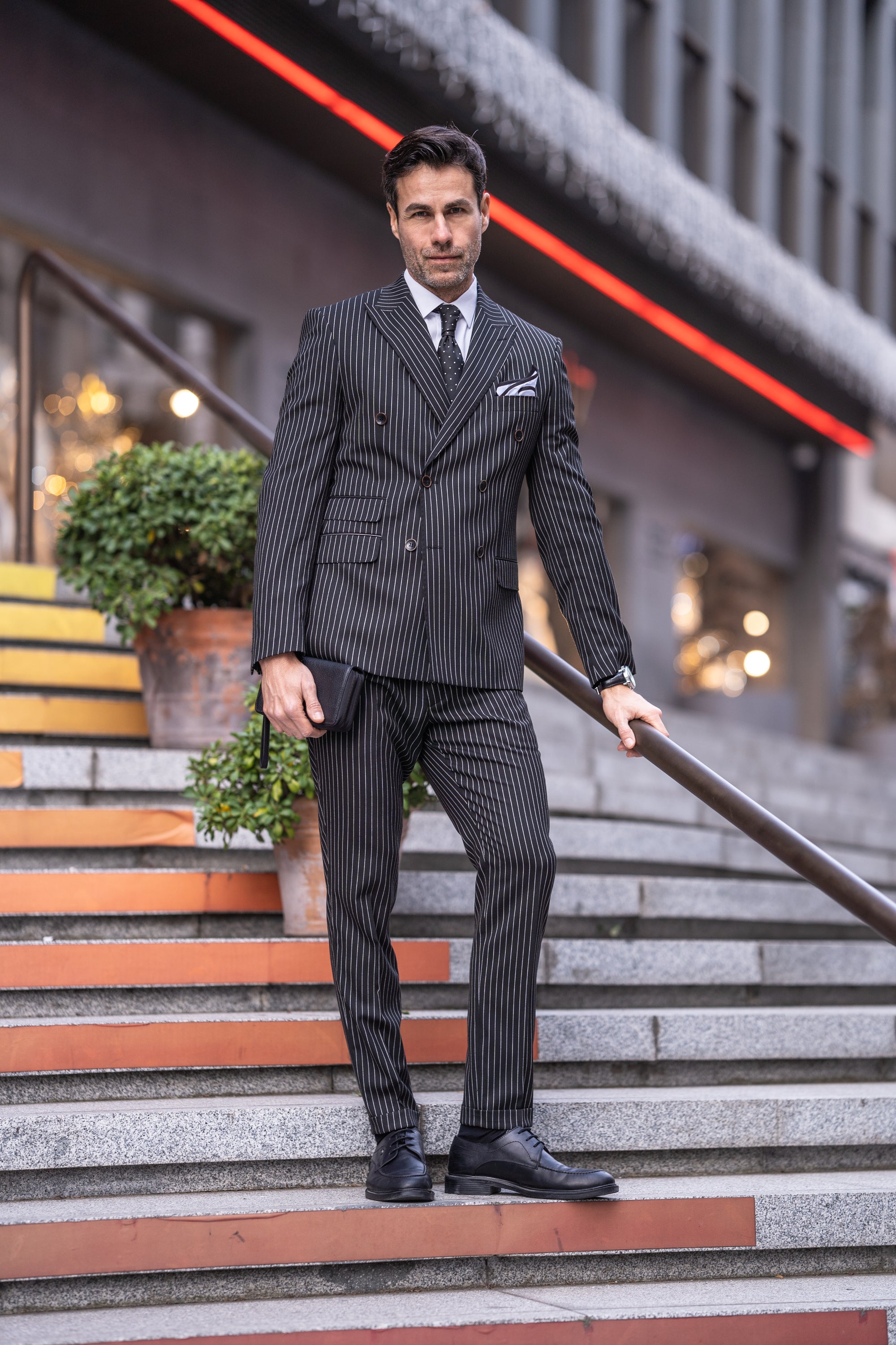 Black Striped Double Breasted Suit 2-Piece