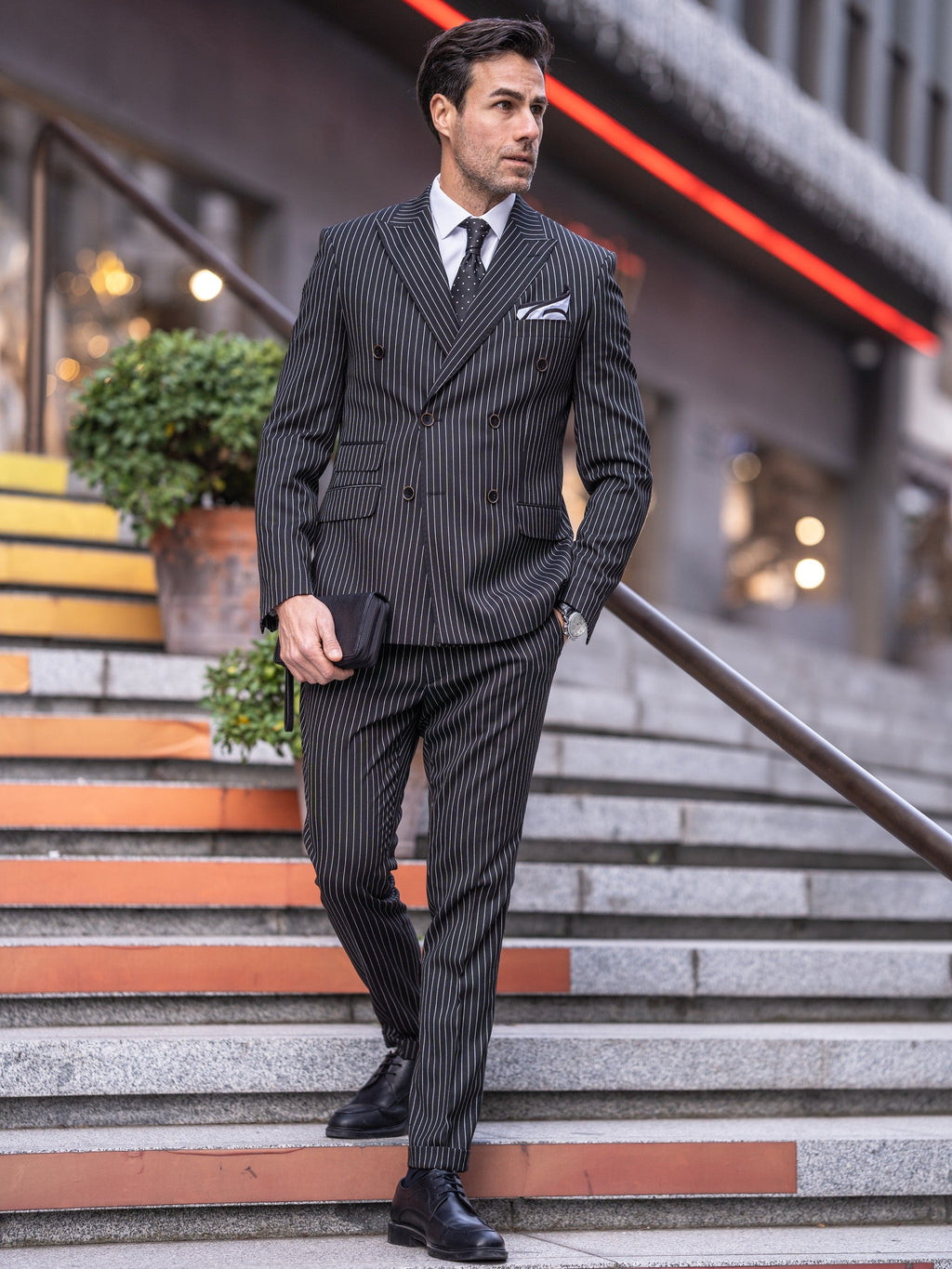 Black Striped Double Breasted Suit 2-Piece