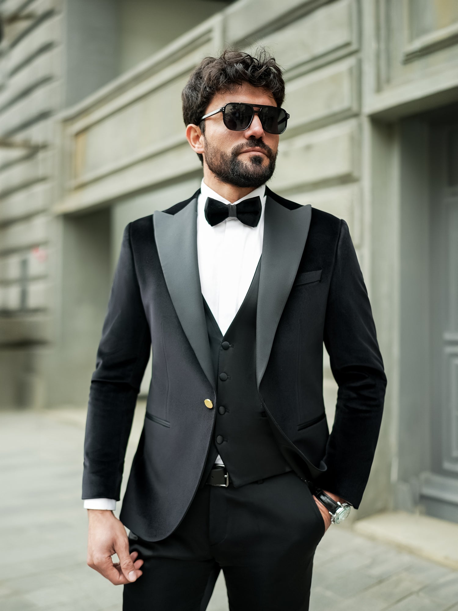 Black Velvet Slim-Fit Tuxedo 3-Piece