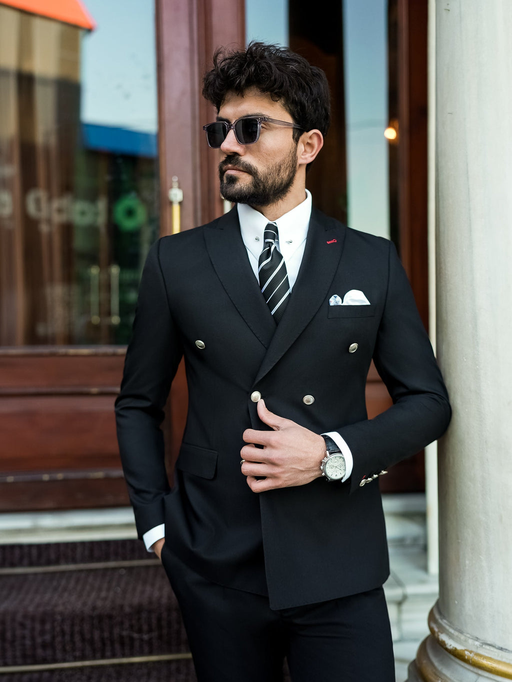 Black Double Breasted Suit 2-Piece