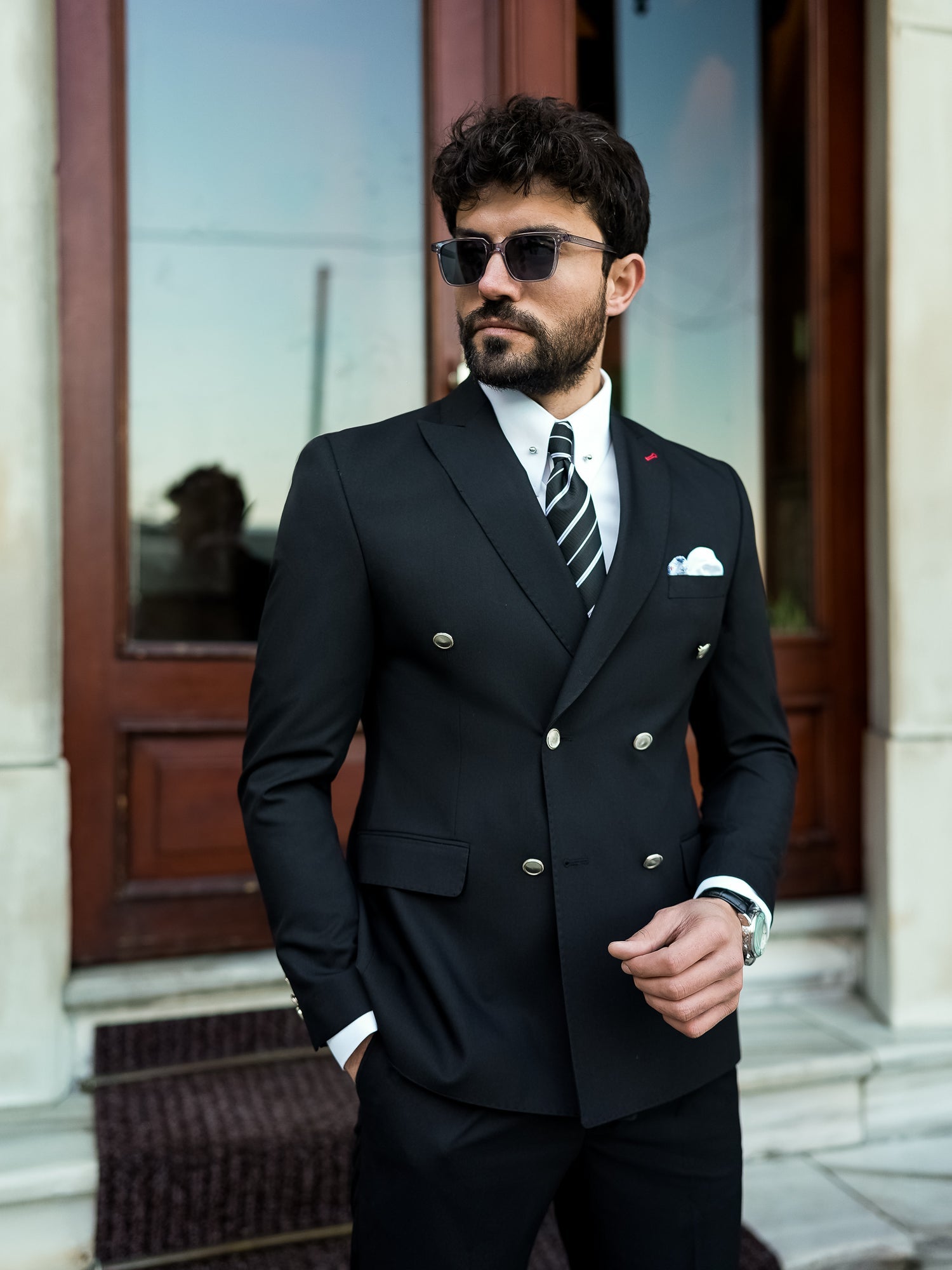 Black Double Breasted Suit 2-Piece