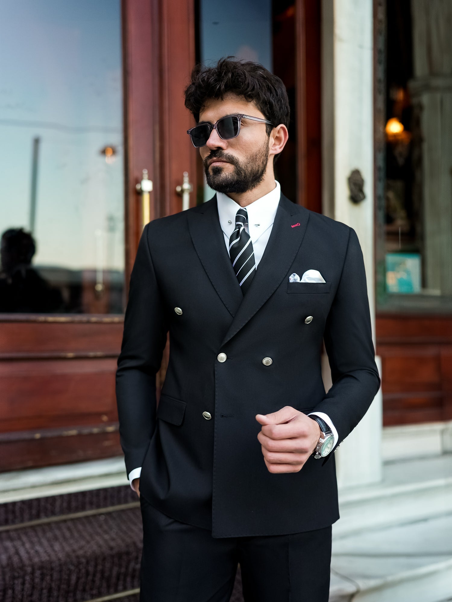 Black Double Breasted Suit 2-Piece