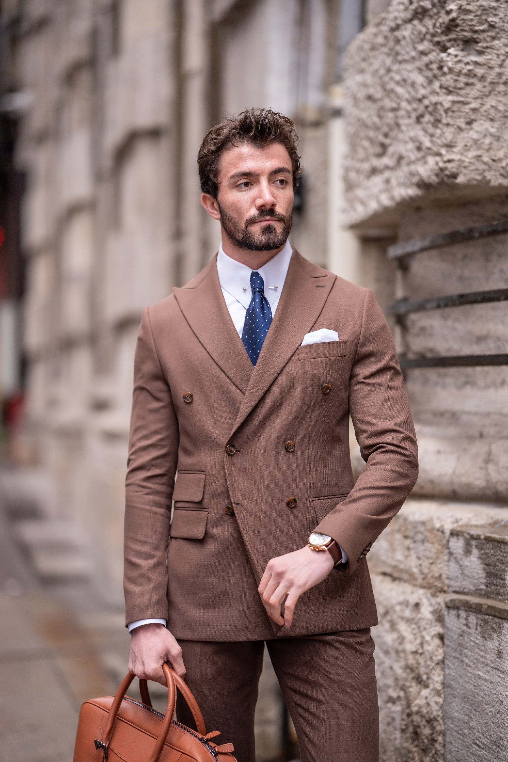 Brown Double Breasted Suit 2-Piece