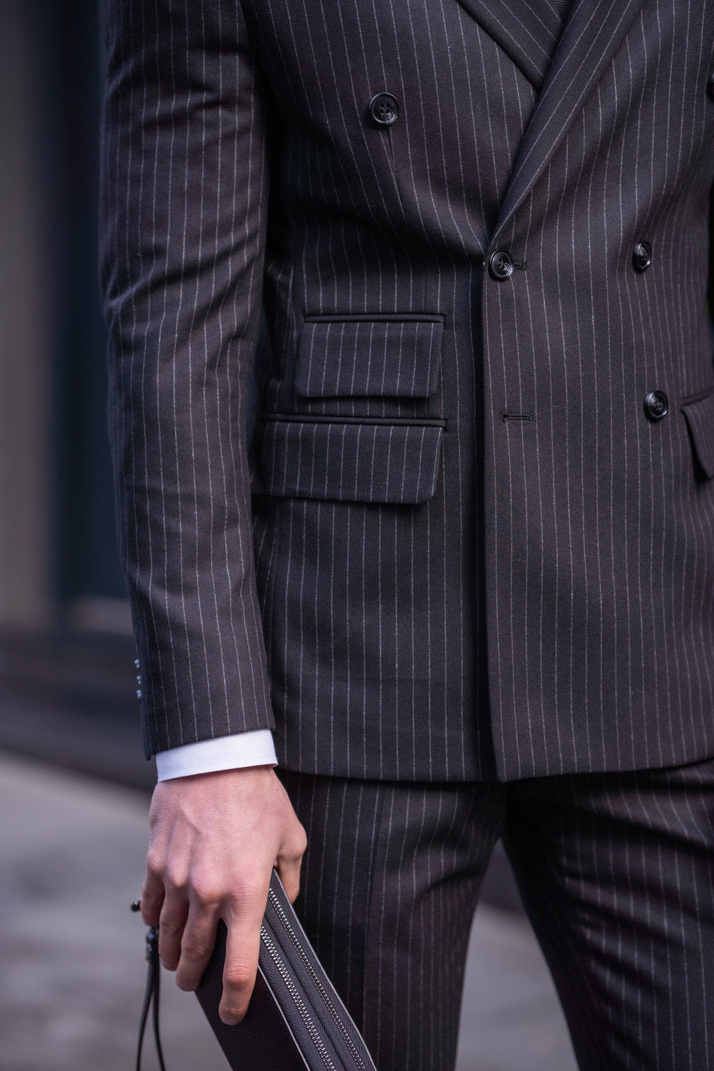 Black Striped Double Breasted Suit 2-Piece