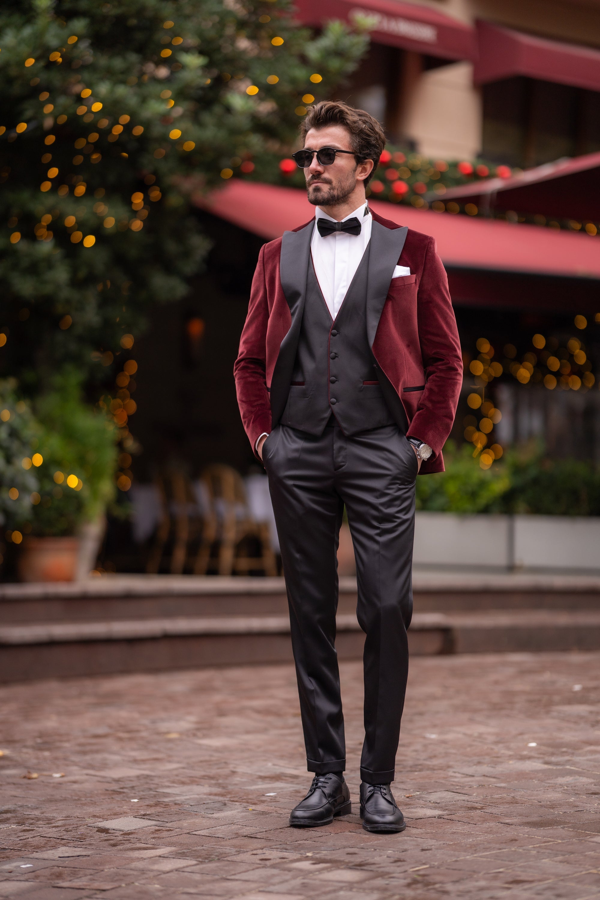 Bordeaux Velvet Slim-Fit Tuxedo 3-Piece