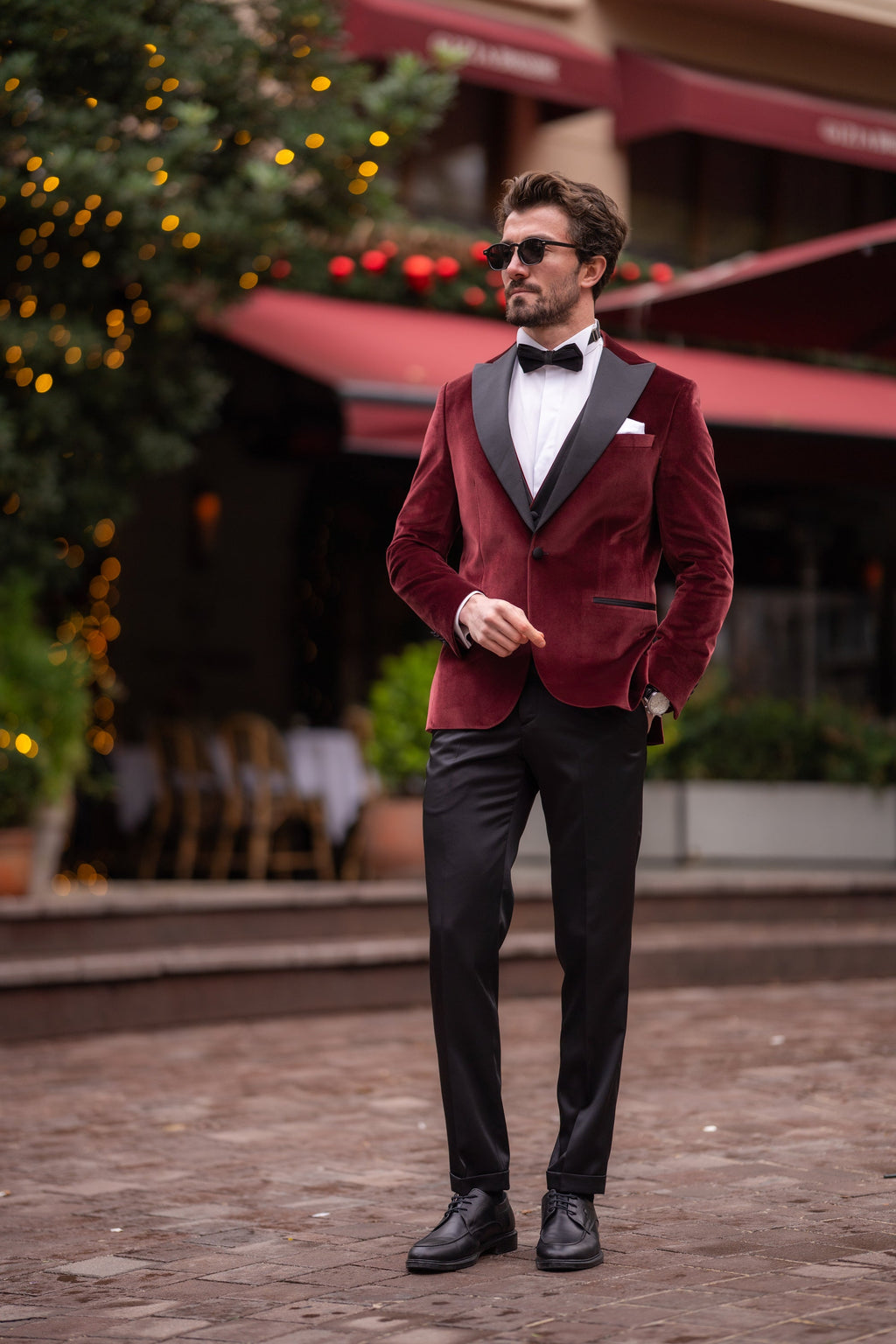 Bordeaux Velvet Slim-Fit Tuxedo 3-Piece