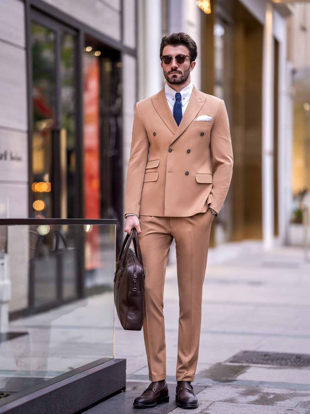 Camel Double Breasted Suit 2-Piece