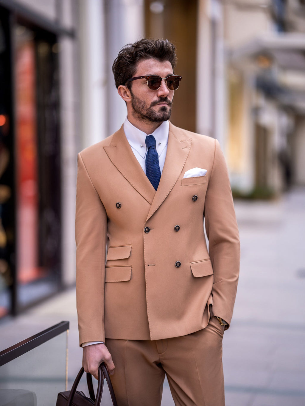 Camel Double Breasted Suit 2-Piece
