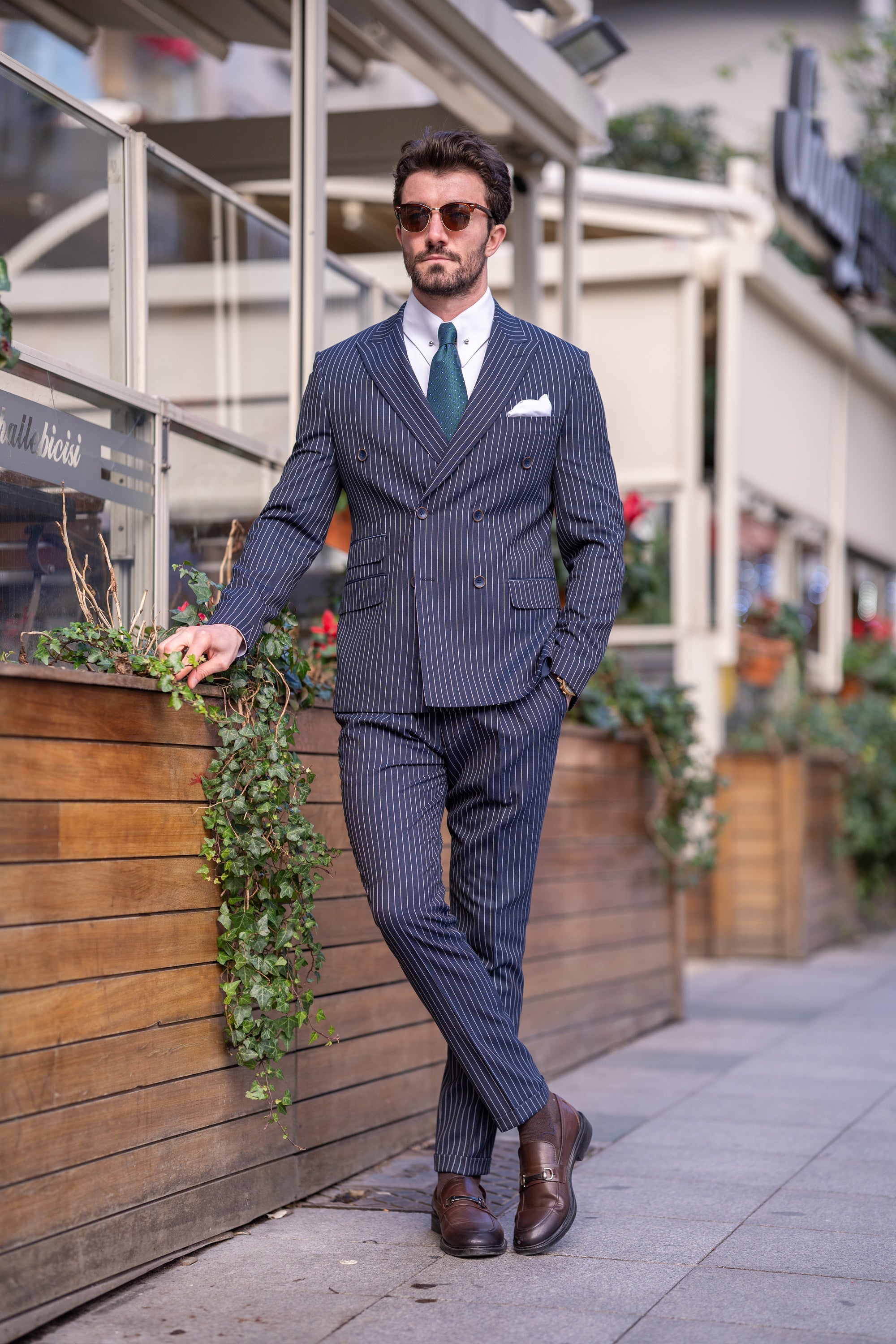 Navy Striped Double Breasted Suit 2-Piece