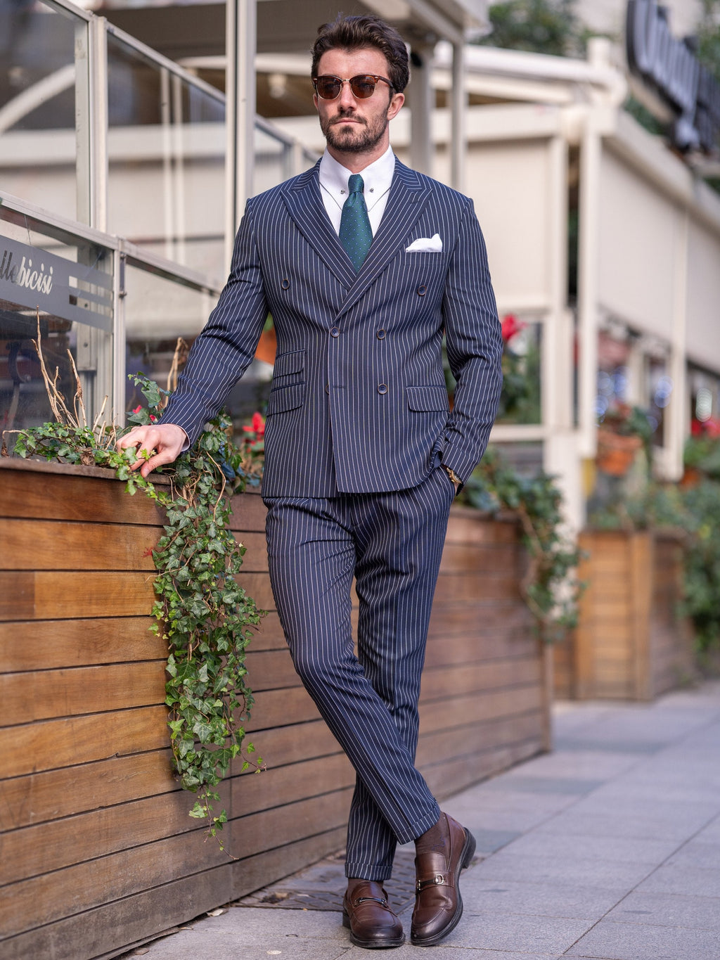 Navy Striped Double Breasted Suit 2-Piece