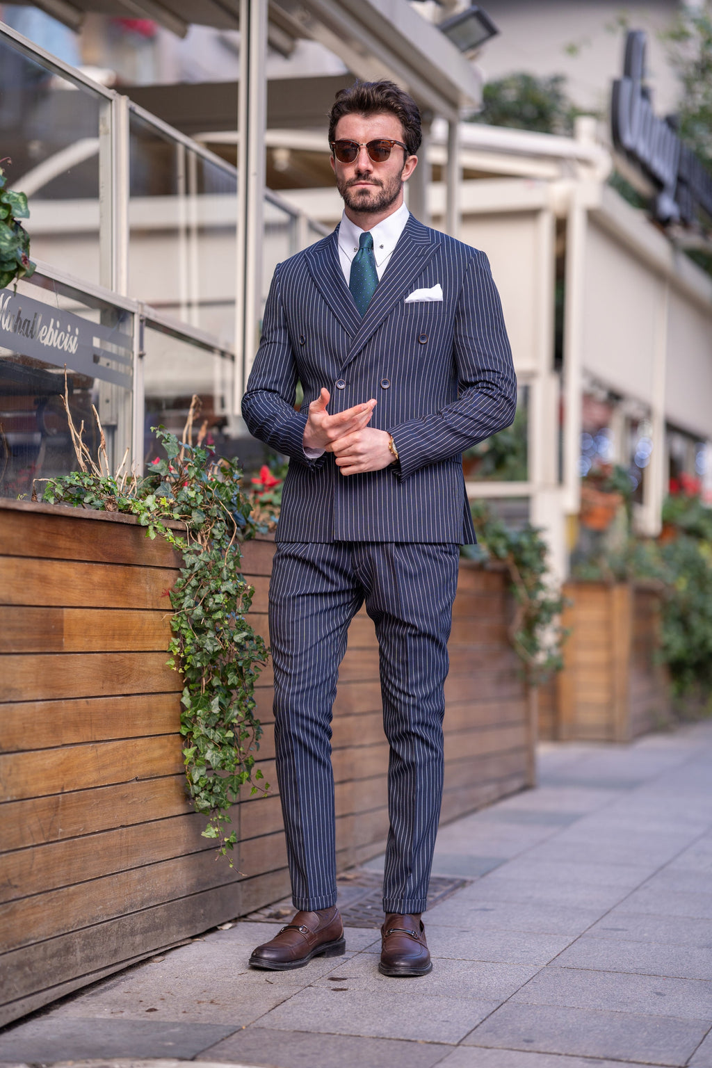 Navy Striped Double Breasted Suit 2-Piece