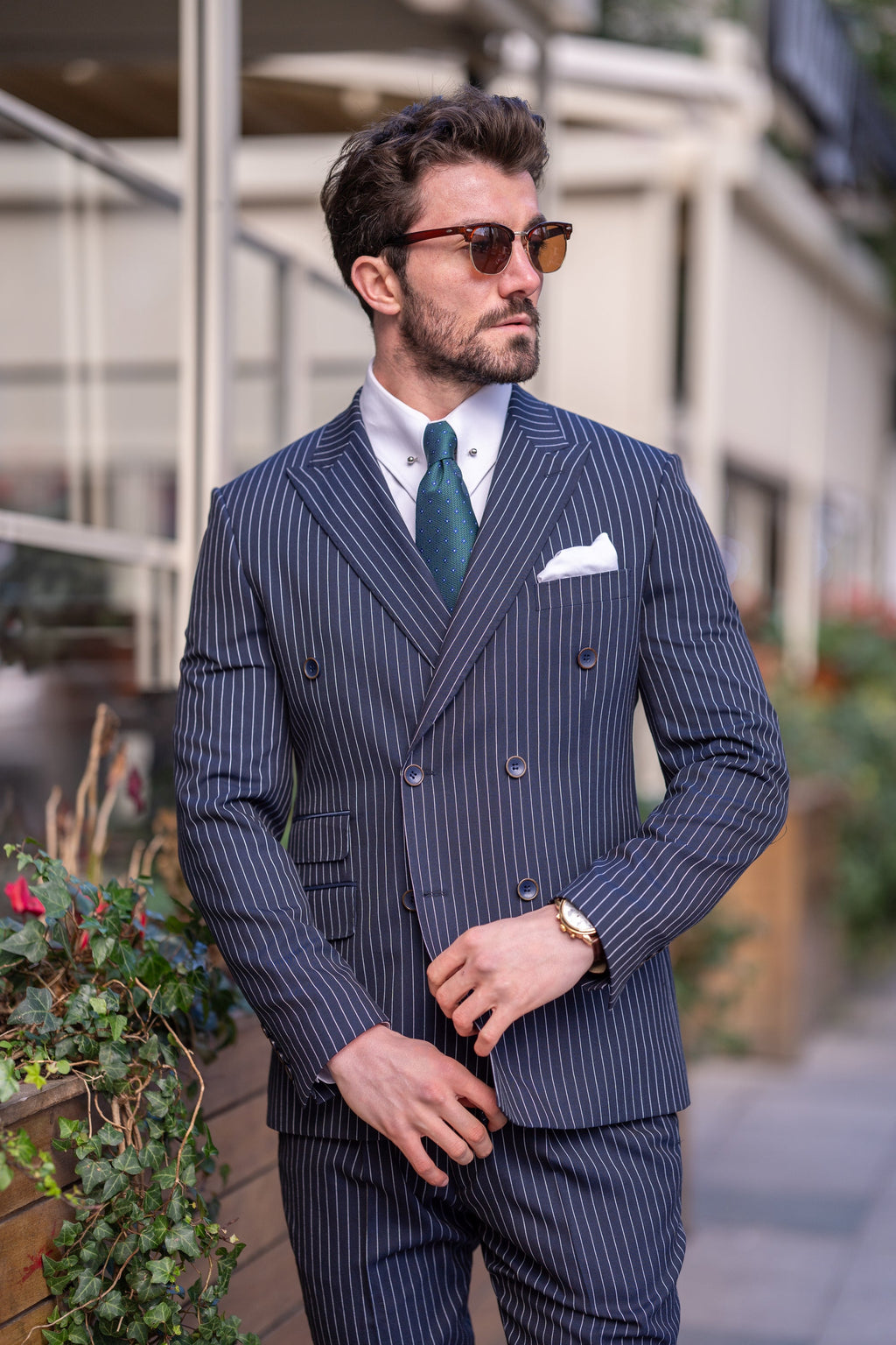 Navy Striped Double Breasted Suit 2-Piece