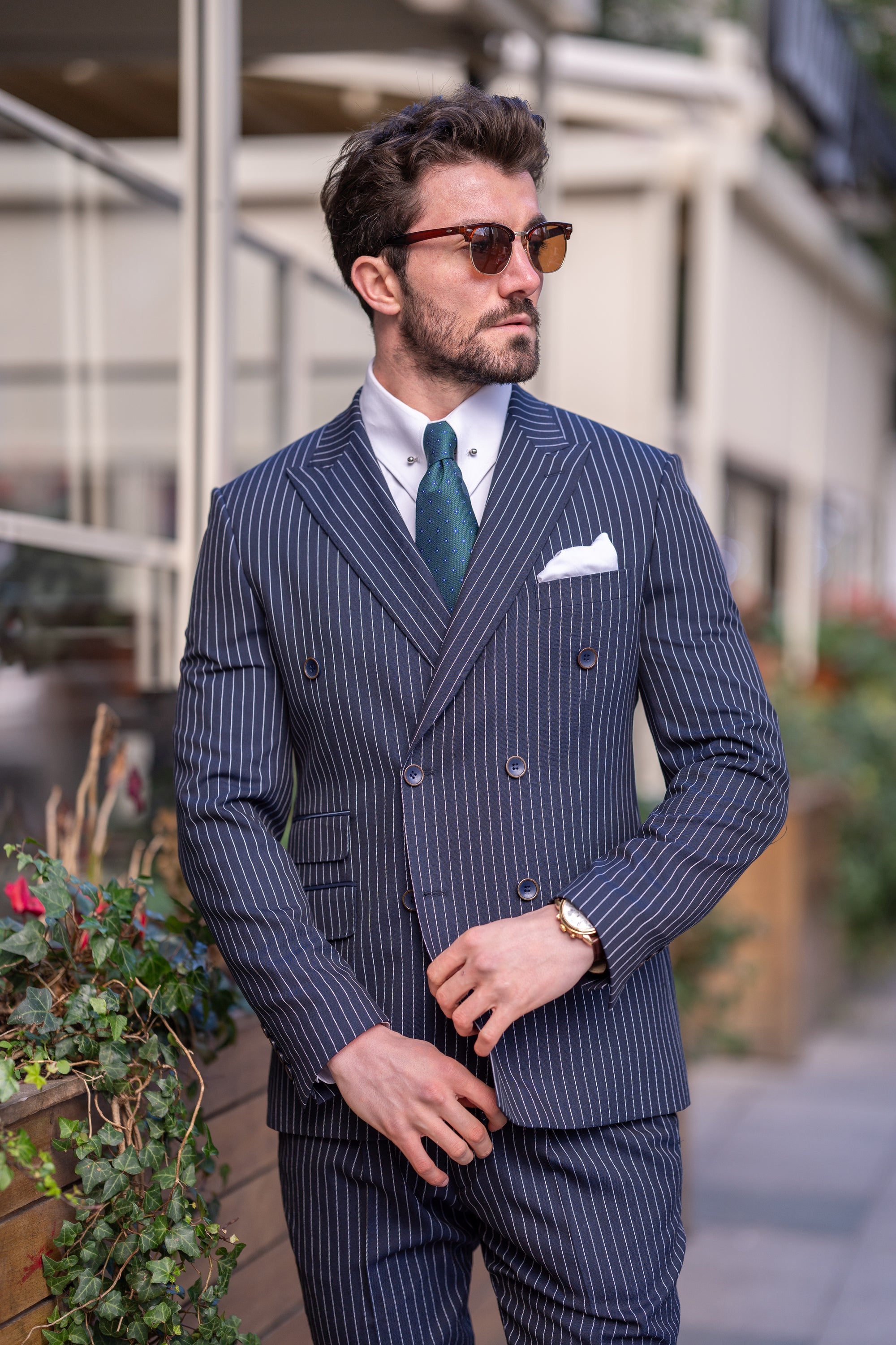 Navy Striped Double Breasted Suit 2-Piece