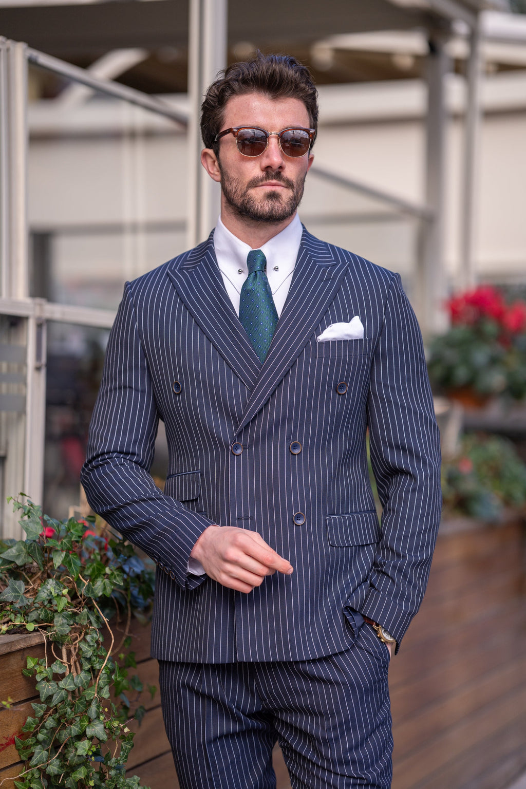 Navy Striped Double Breasted Suit 2-Piece