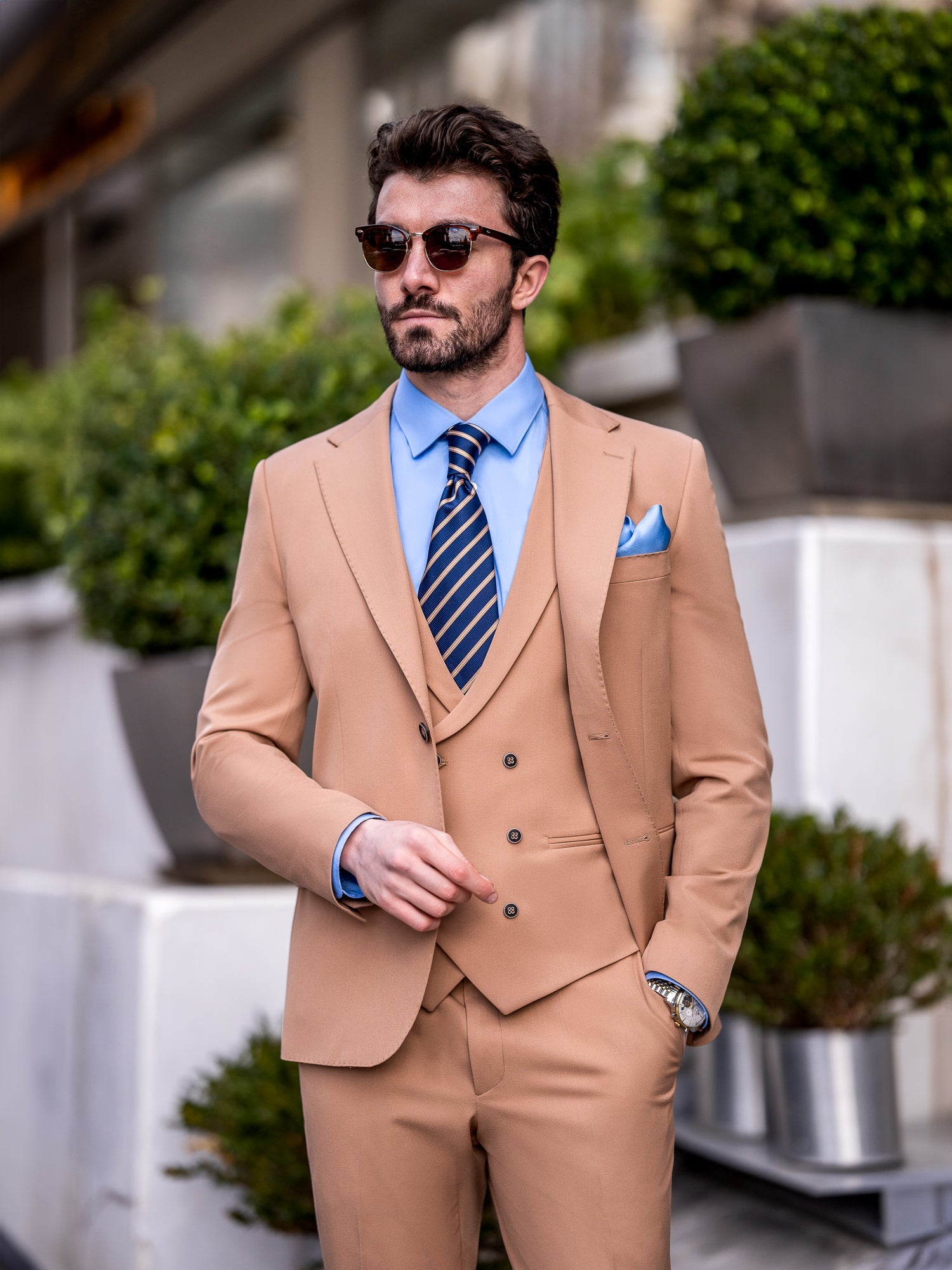 Camel Slim-Fit Suit 3-Piece