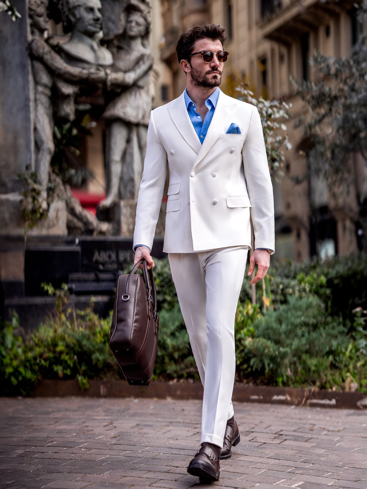 White Double Breasted Suit 2-Piece