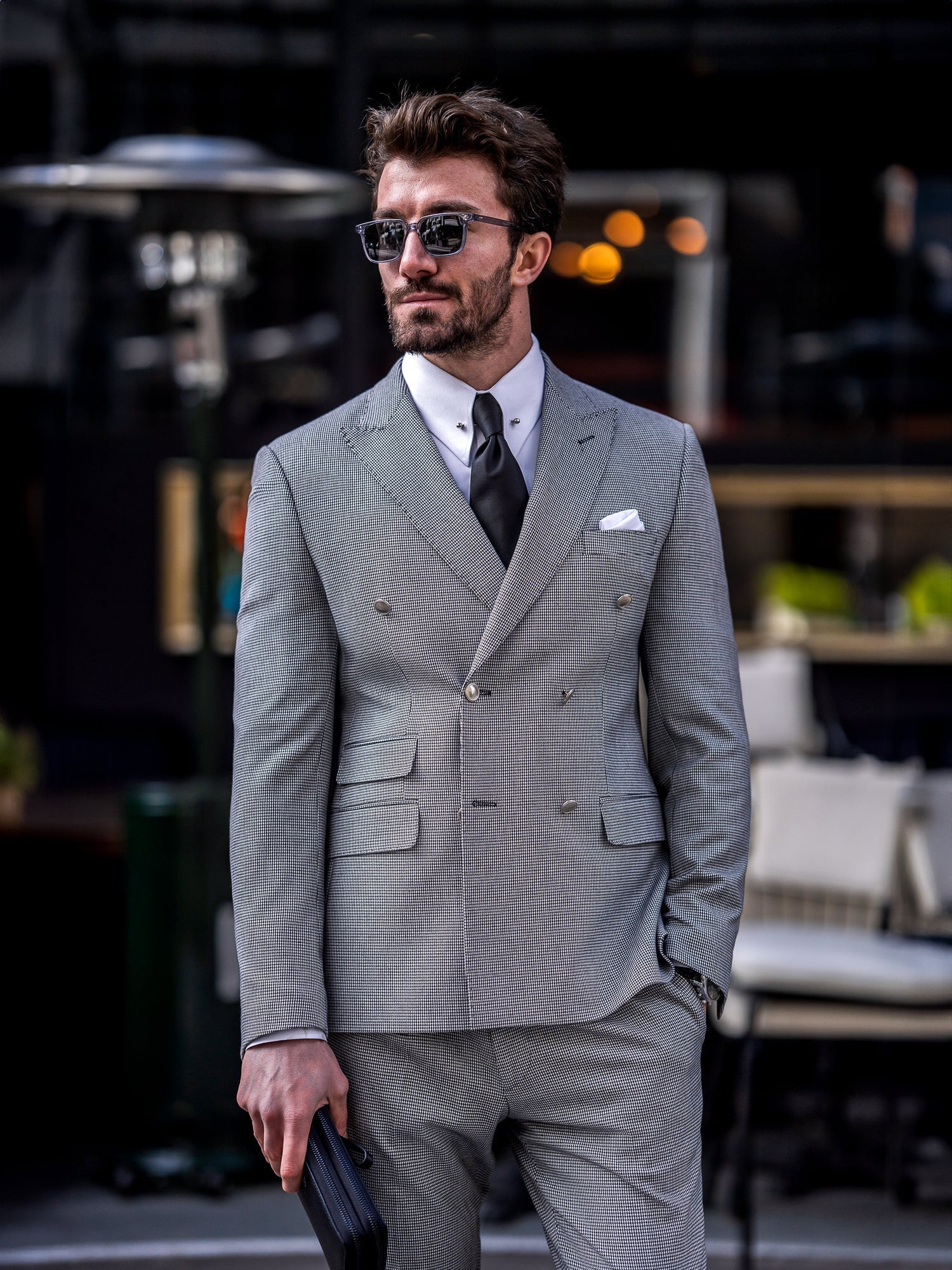 White Houndstooth Double Breasted Suit 2-Piece