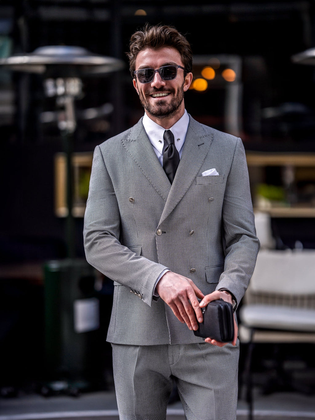 White Houndstooth Double Breasted Suit 2-Piece