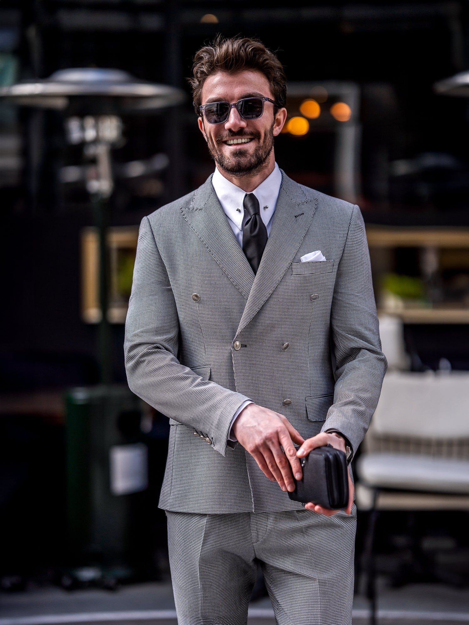 White Houndstooth Double Breasted Suit 2-Piece