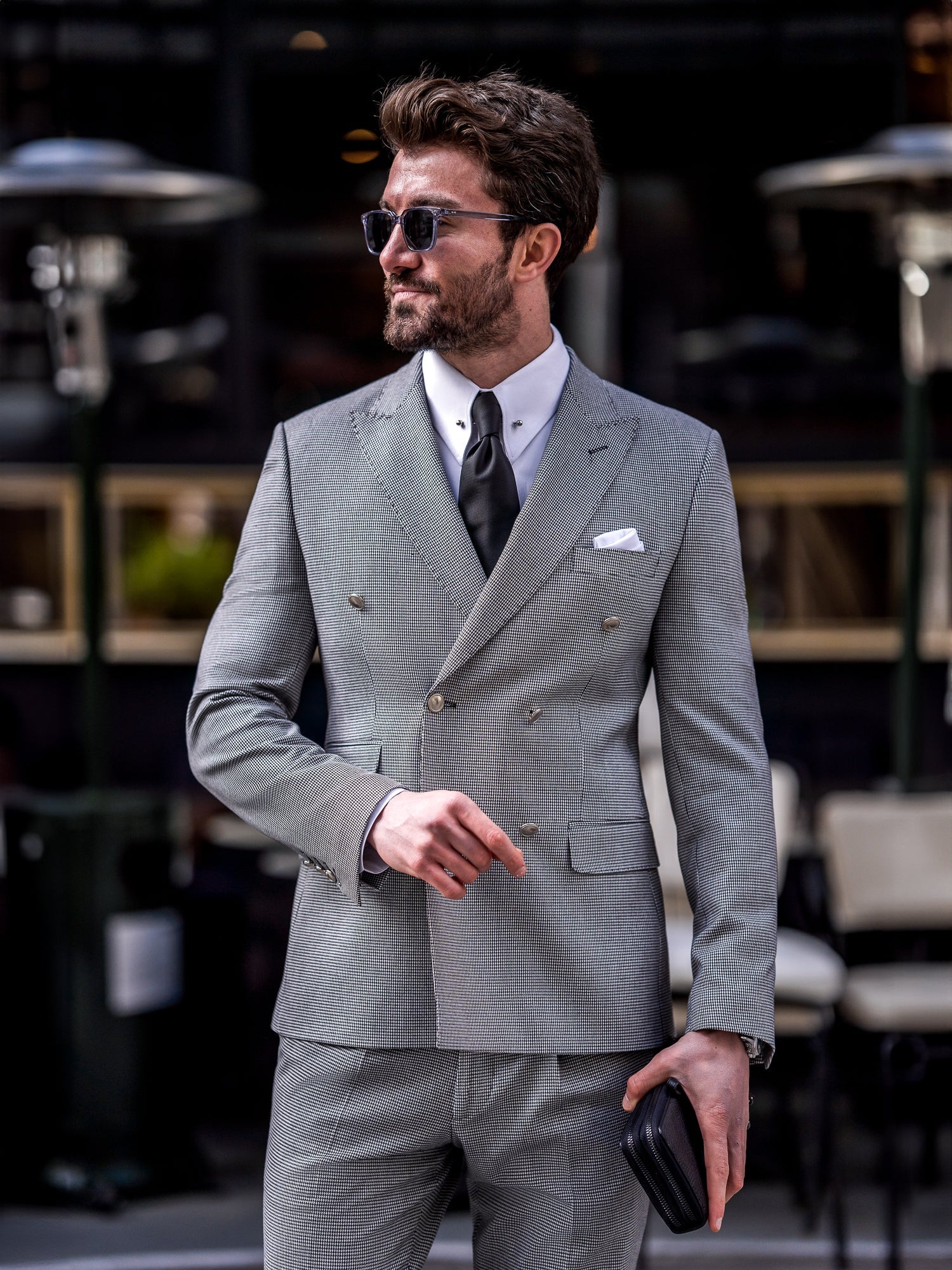 White Houndstooth Double Breasted Suit 2-Piece