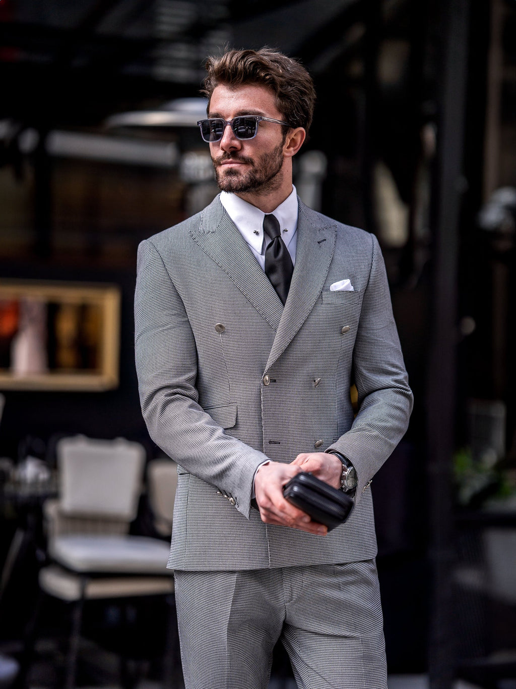 White Houndstooth Double Breasted Suit 2-Piece