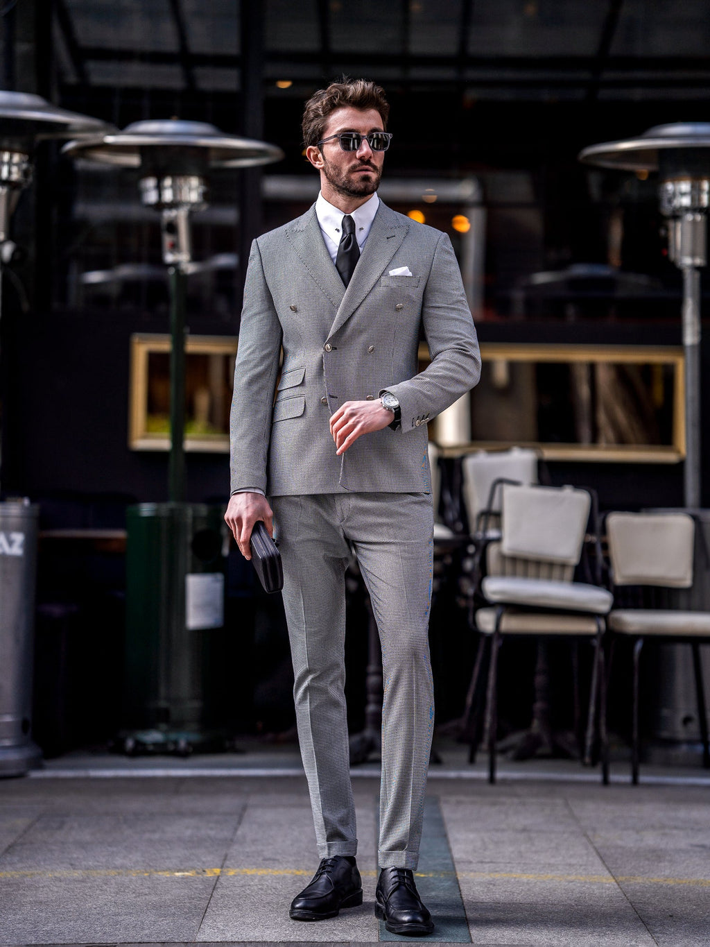 White Houndstooth Double Breasted Suit 2-Piece