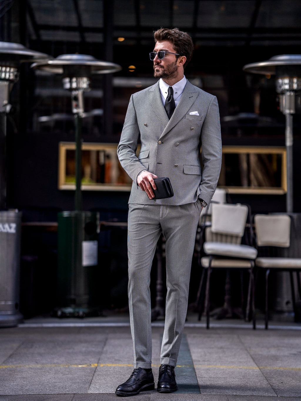 White Houndstooth Double Breasted Suit 2-Piece