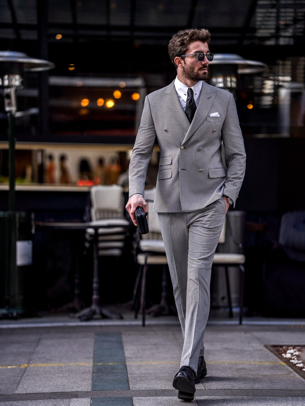 White Houndstooth Double Breasted Suit 2-Piece