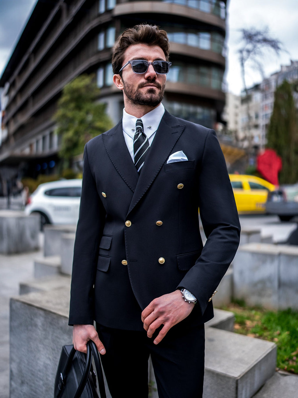 Black Double Breasted Suit 2-Piece