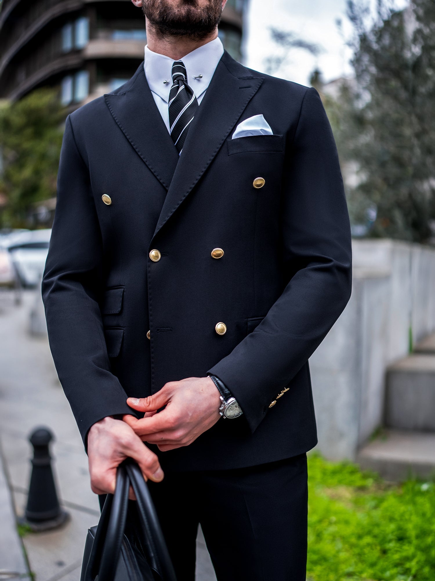 Black Double Breasted Suit 2-Piece