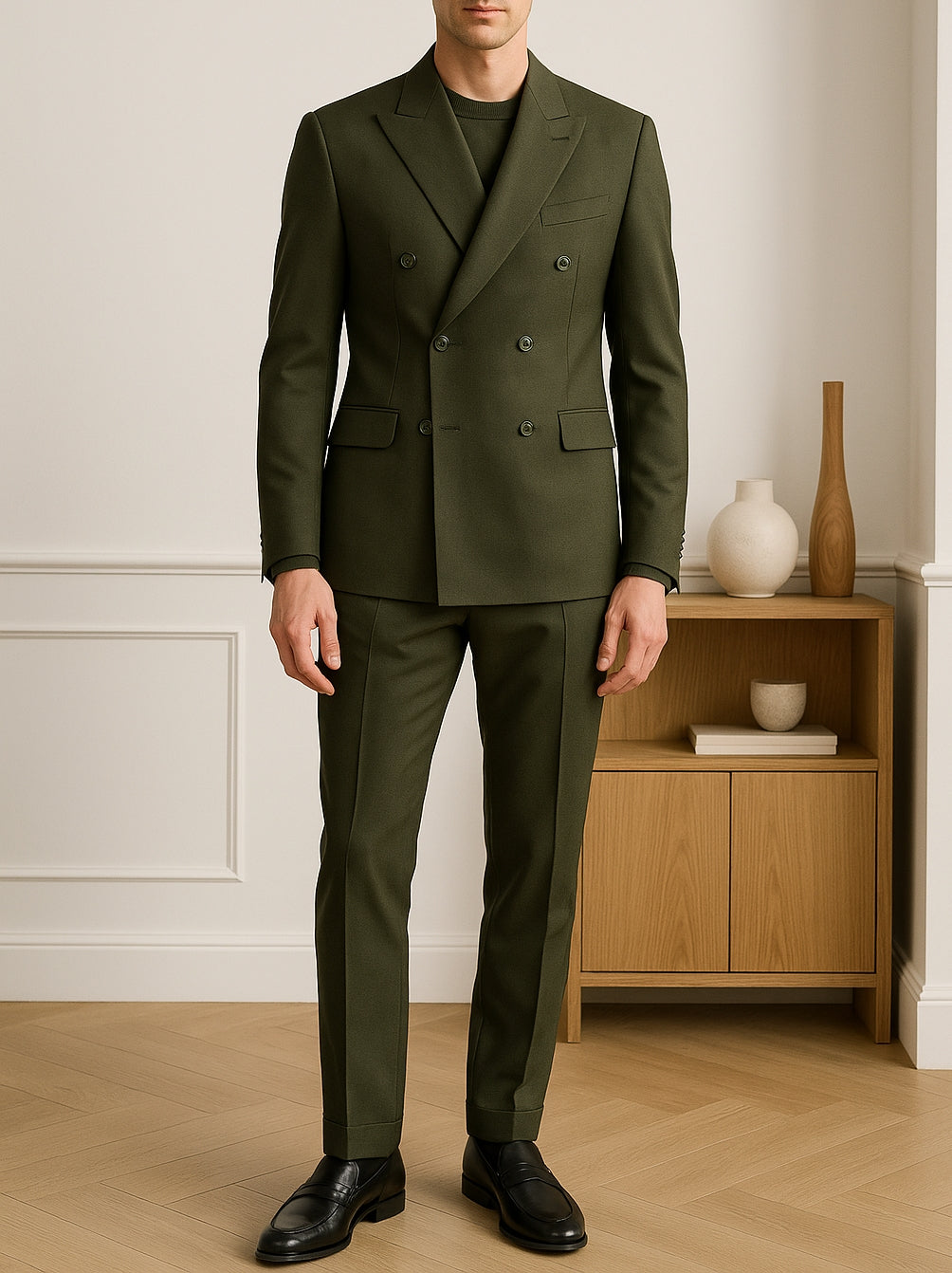 Khaki Double Breasted Suit 2-Piece