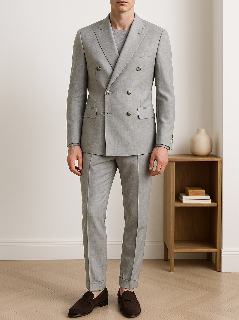 Grey Double Breasted Suit 2-Piece