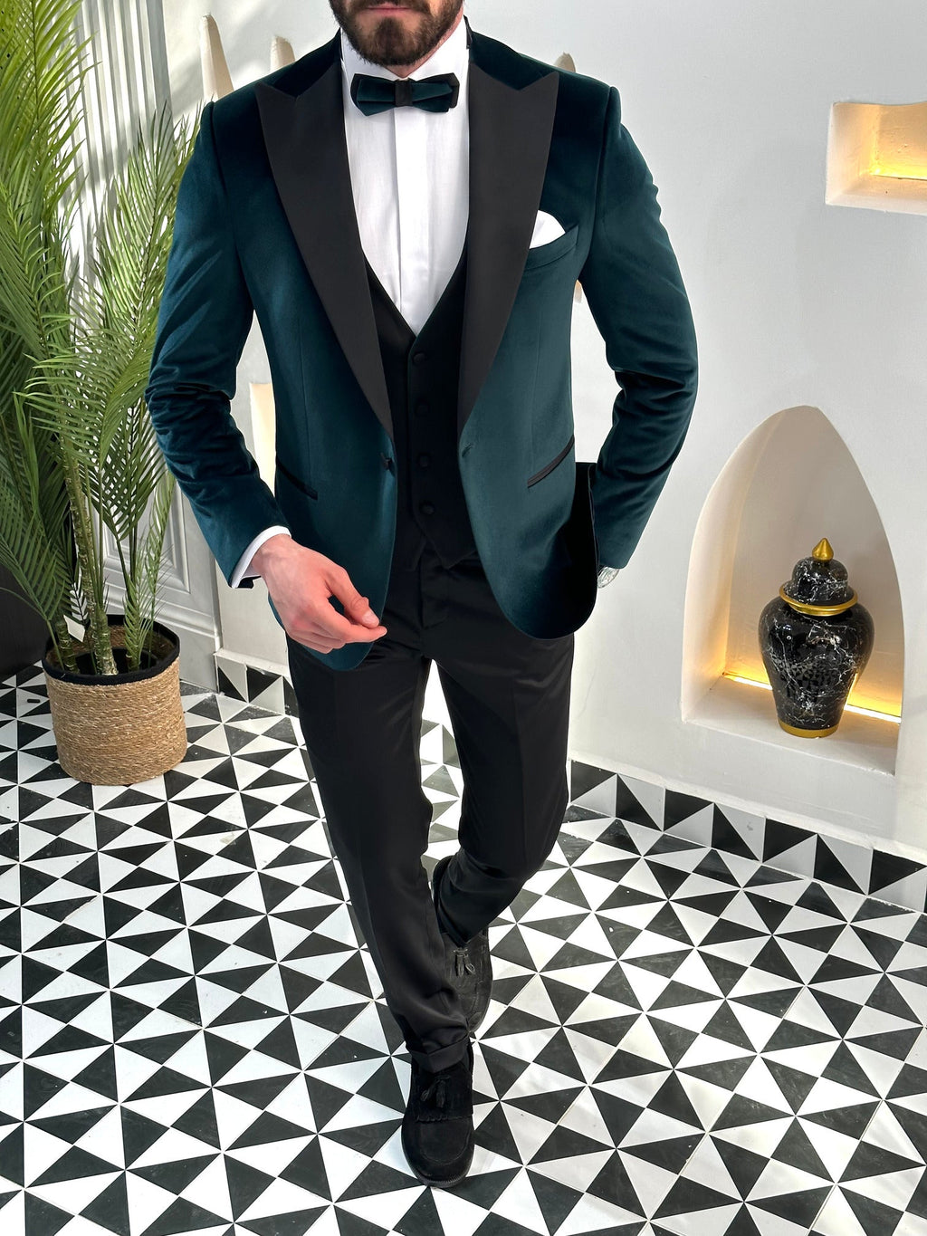 Emerald Velvet Slim-Fit Tuxedo 3-Piece
