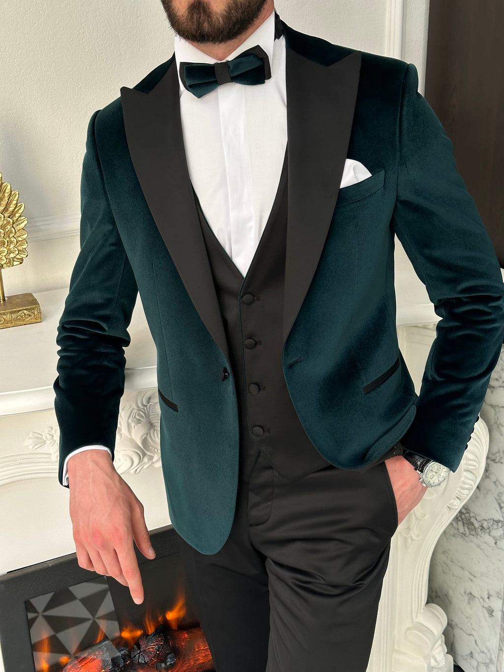 Emerald Velvet Slim-Fit Tuxedo 3-Piece