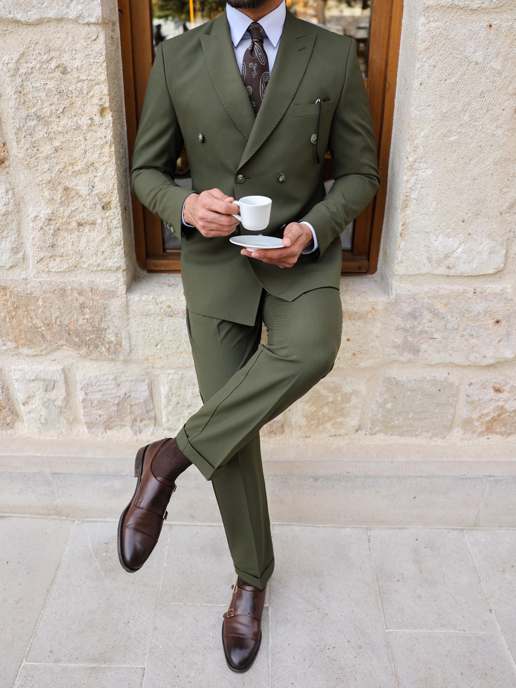 Khaki Double Breasted Suit 2-Piece