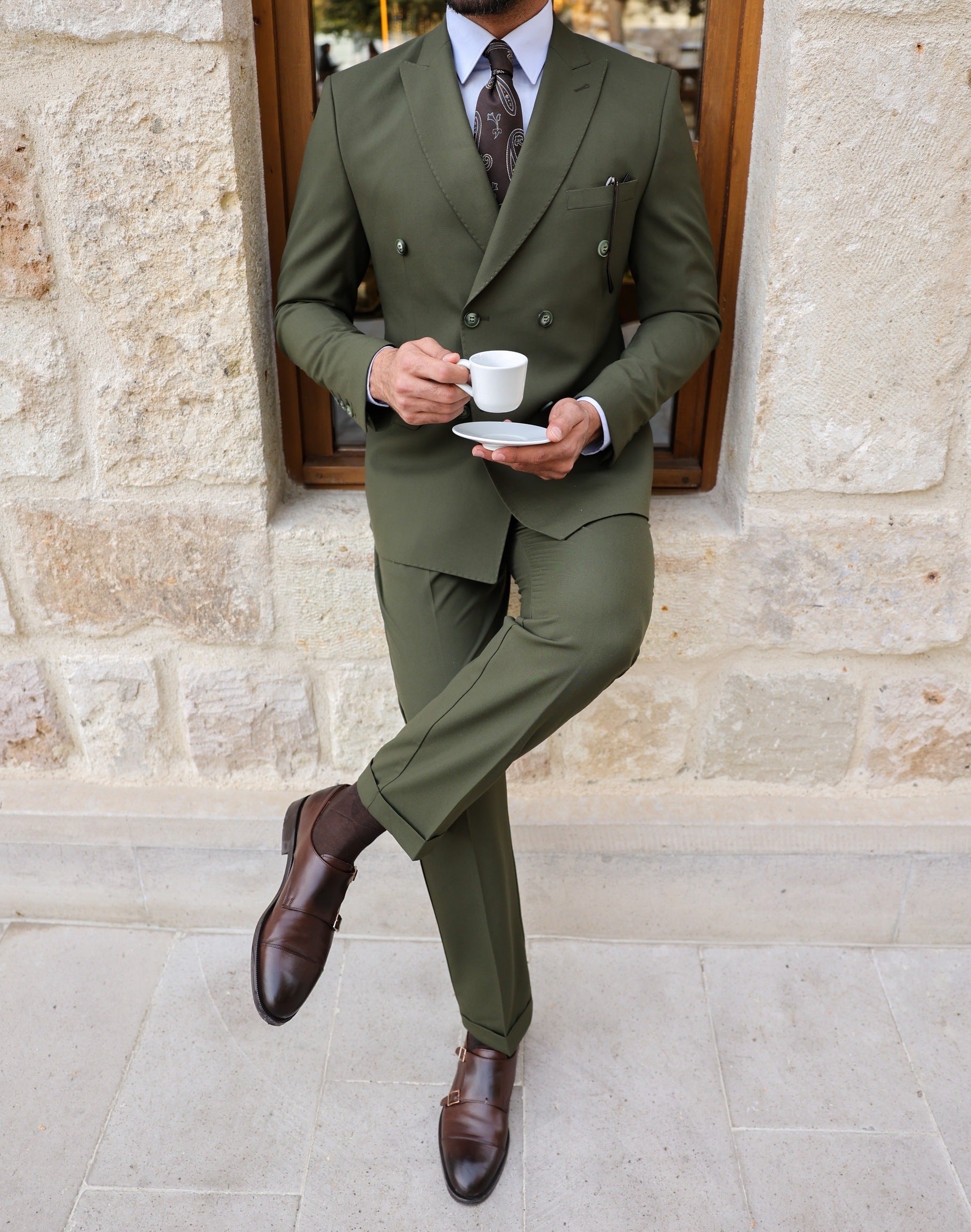 Khaki Double Breasted Suit 2-Piece