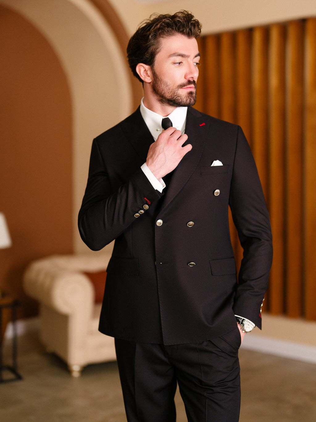 Black Double Breasted Suit 2-Piece