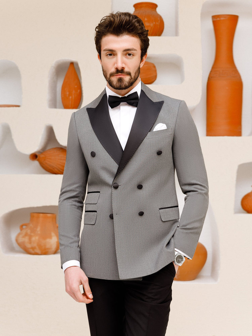 Grey Double Breasted Tuxedo 2-Piece