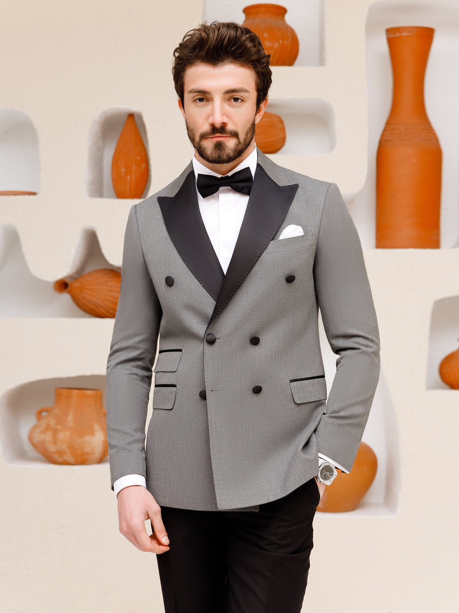 Grey Double Breasted Tuxedo 2-Piece