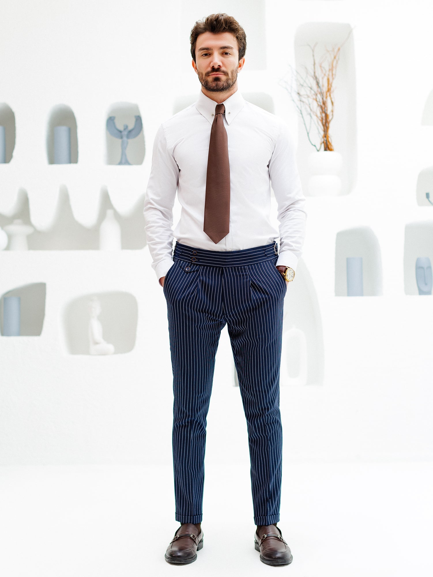 Navy Striped Double Breasted Suit 2-Piece