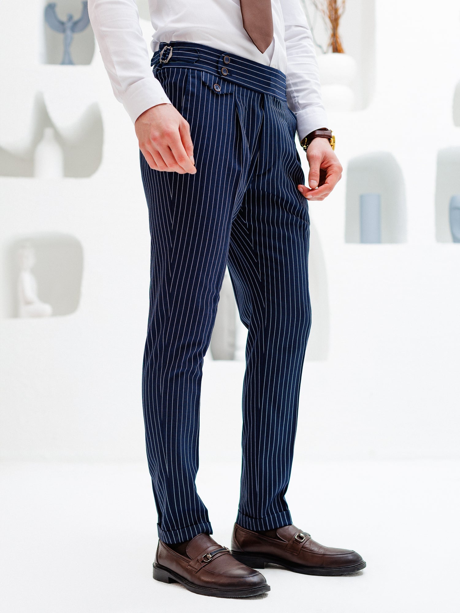 Navy Striped Double Breasted Suit 2-Piece