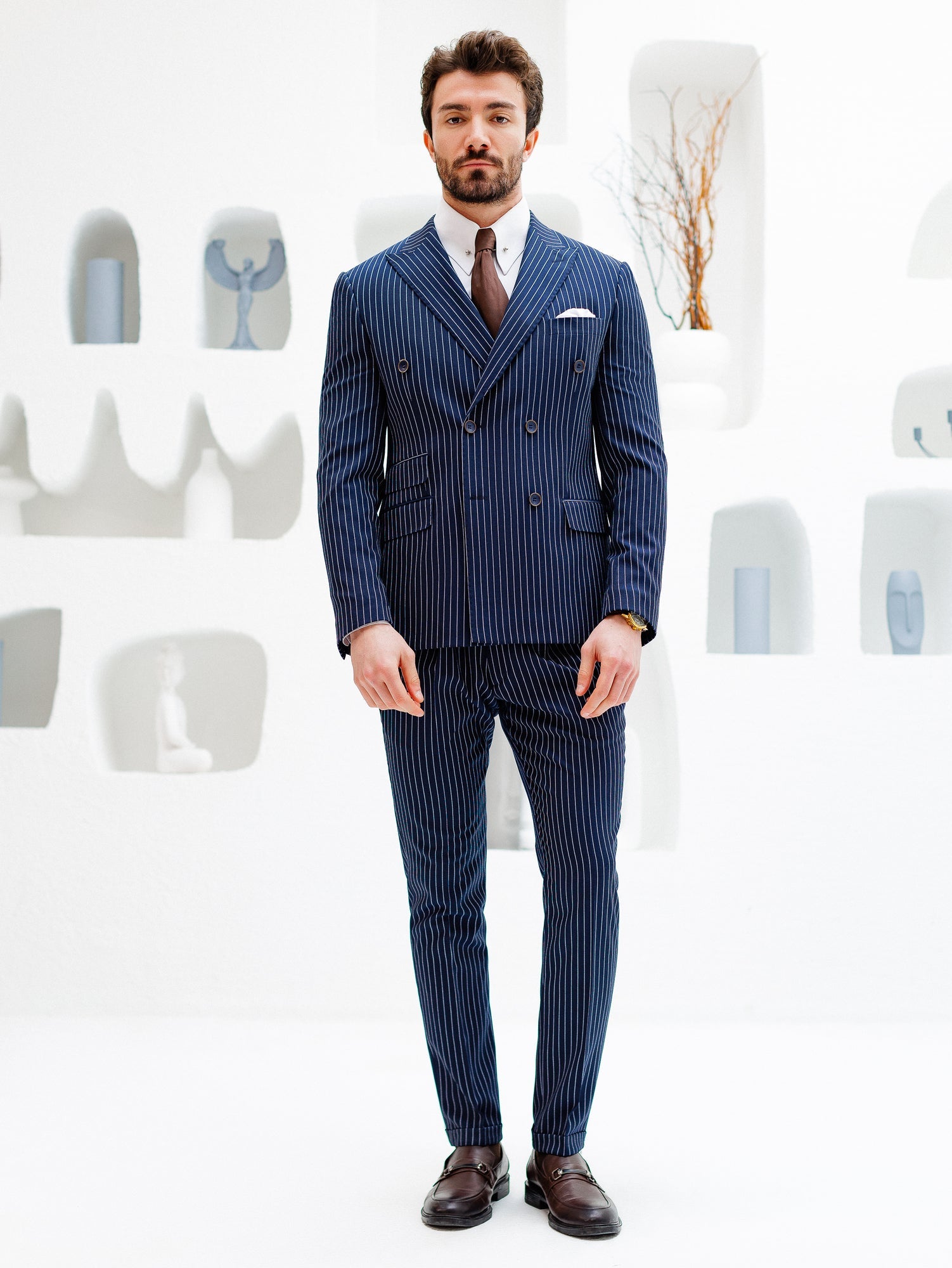 Navy Striped Double Breasted Suit 2-Piece