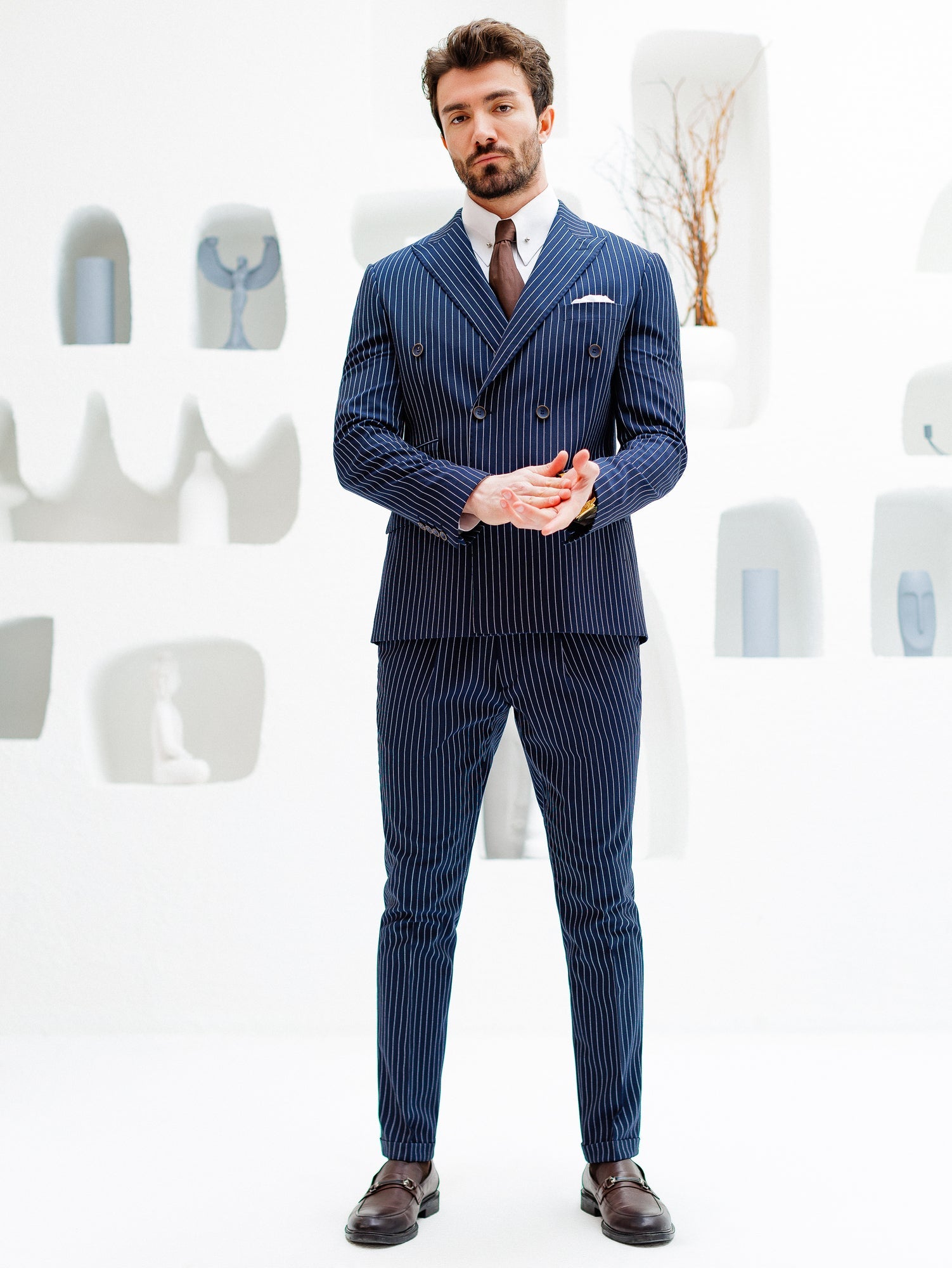 Navy Striped Double Breasted Suit 2-Piece