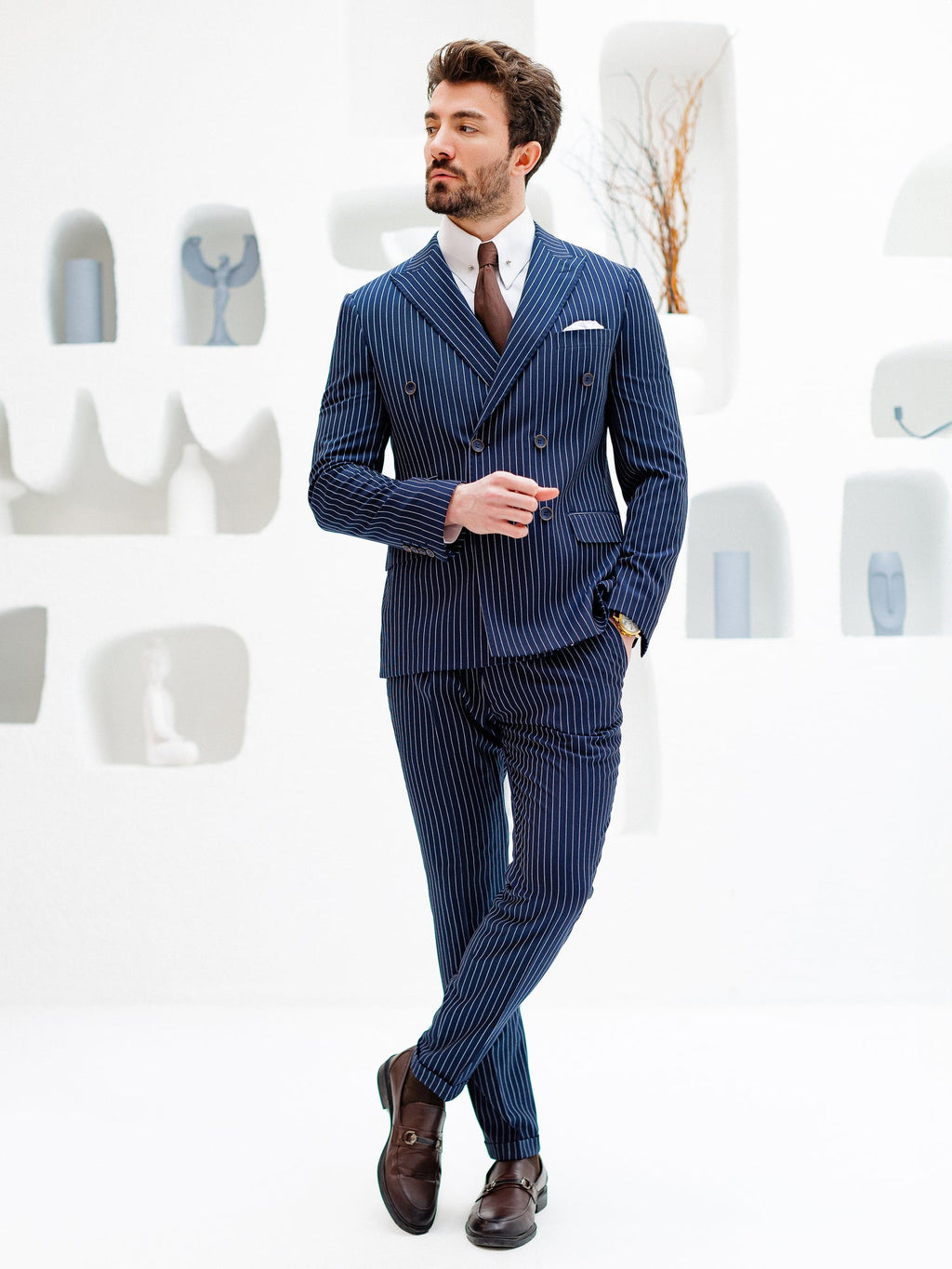 Navy Striped Double Breasted Suit 2-Piece