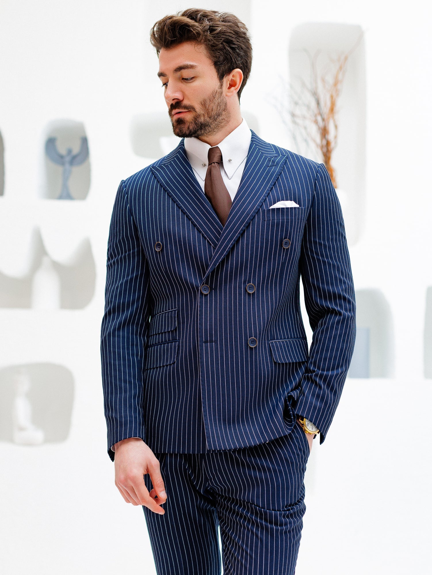 Navy Striped Double Breasted Suit 2-Piece