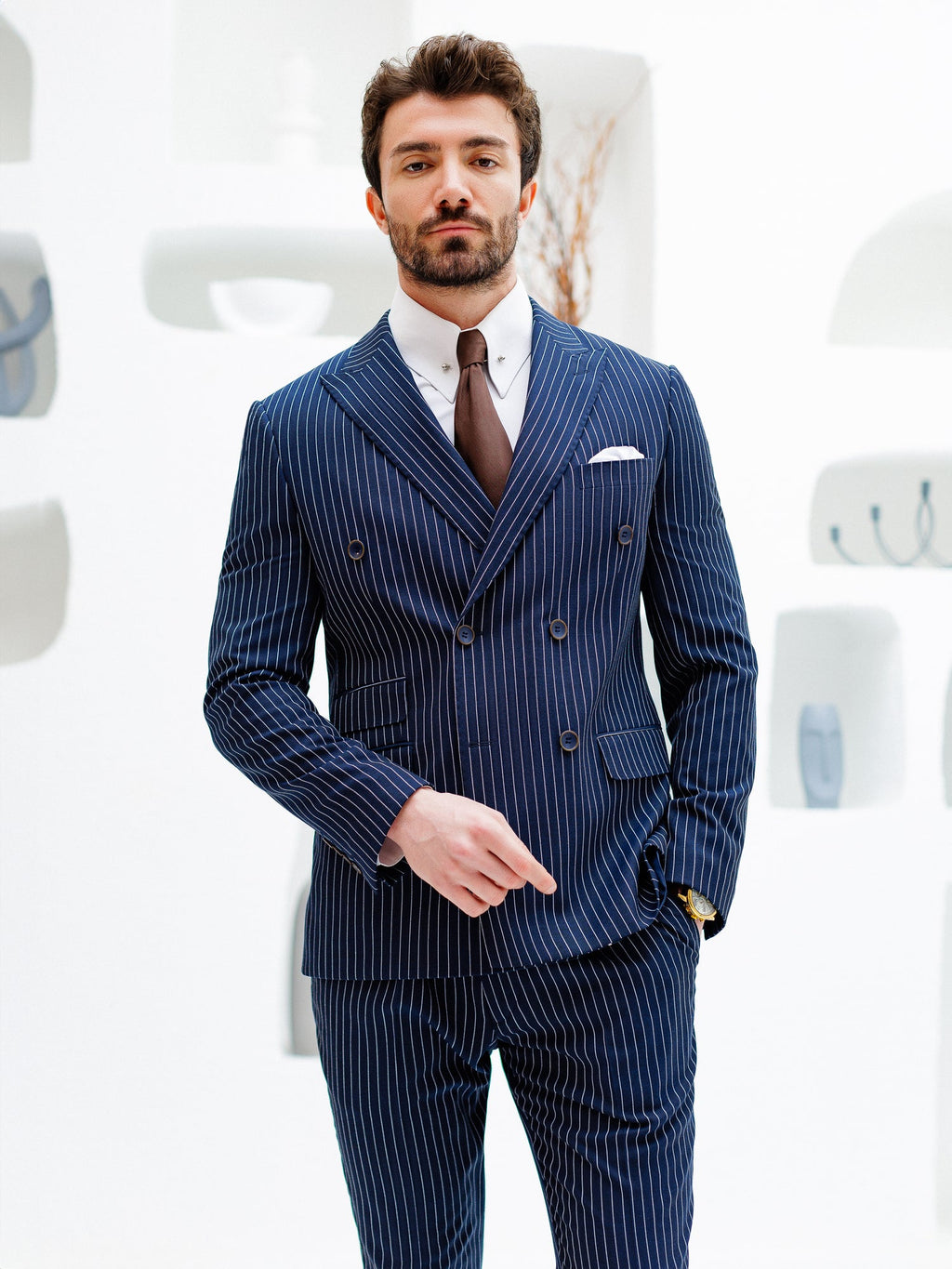 Navy Striped Double Breasted Suit 2-Piece